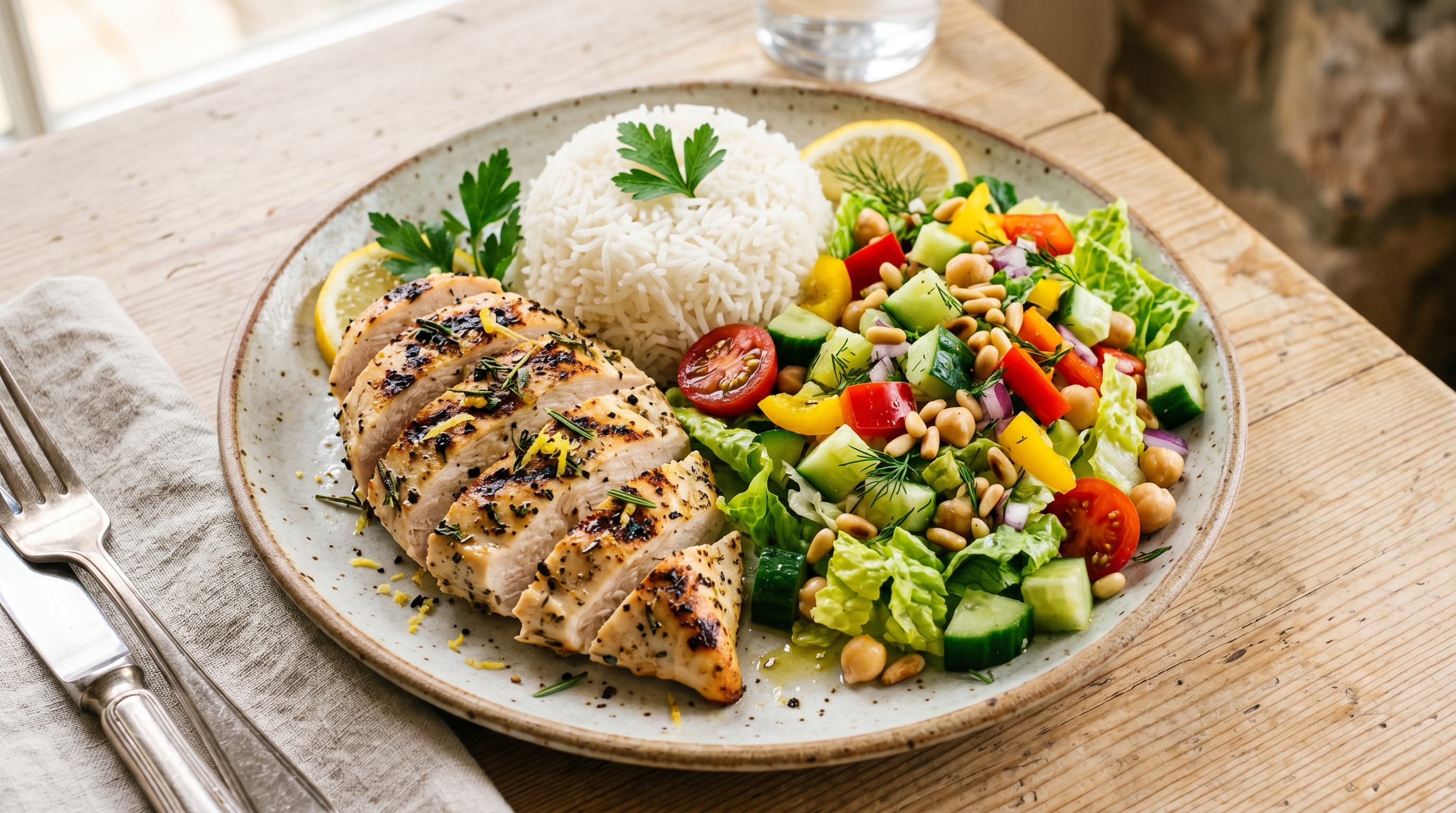 Featured image for "Navigating a Low Oxalate Diet: Your Complete Guide for Food Tolerances": A bright, hopeful overhead shot of a beautiful meal featuring low-oxalate ingredients