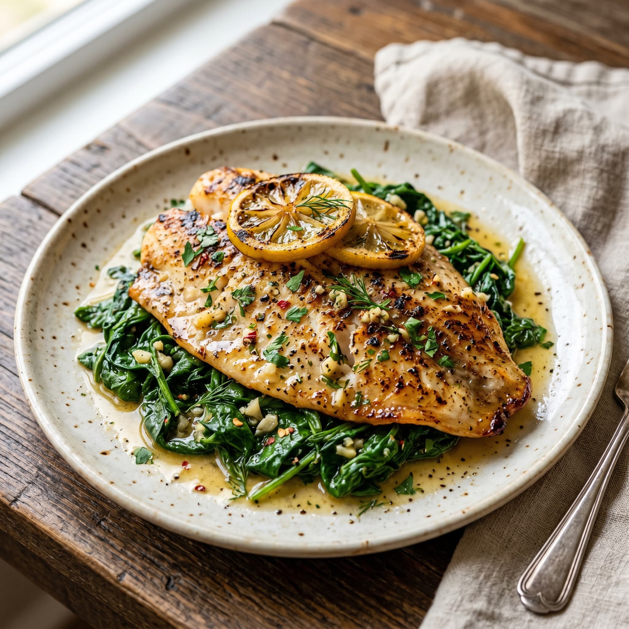 Baked Tilapia with Lemon Butter and Spinach
